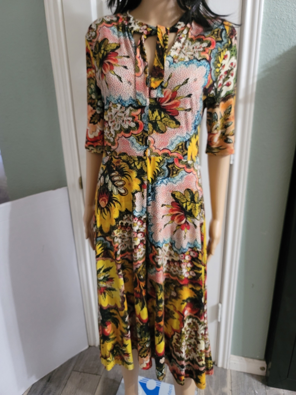 Desigual Yellow and Pink Floral Midi Dress